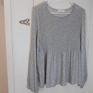 Uran Romance Steel Blue Smocked Top